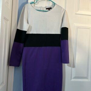 Purple, black and white dress